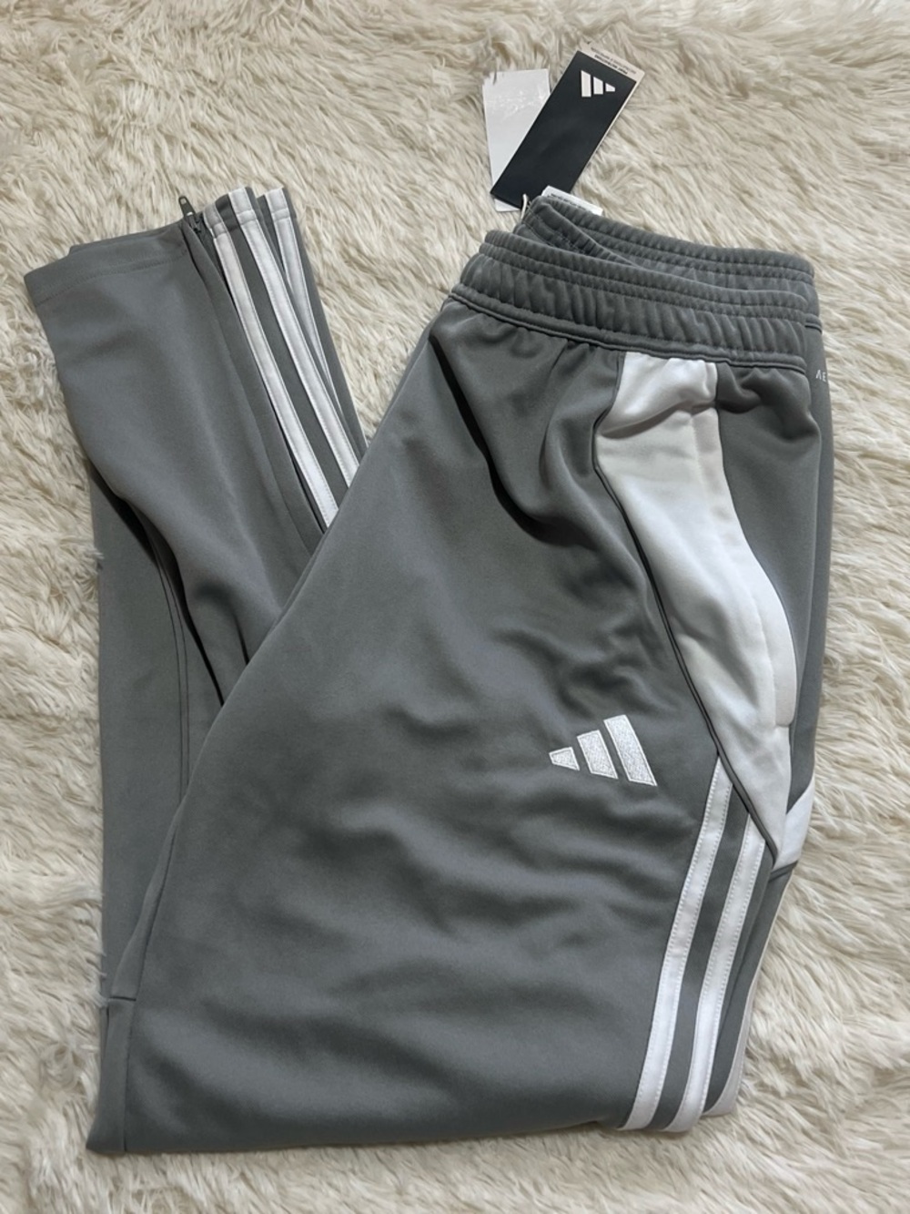 Adidas Gray Sport Track Pants with White Accents